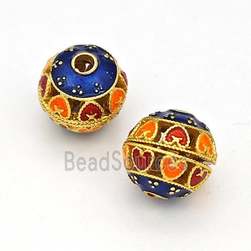 Copper Round Beads Multicolor Painted Hollow Gold Plated