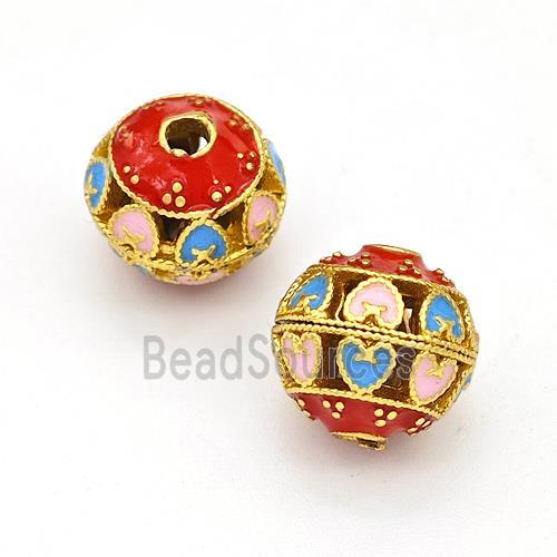 Copper Round Beads Multicolor Painted Hollow Gold Plated