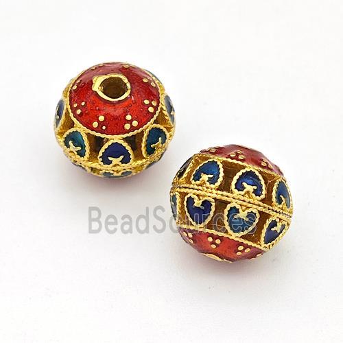 Copper Round Beads Multicolor Painted Hollow Gold Plated