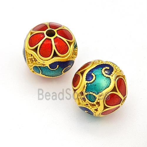 Copper Round Beads Multicolor Painted Hollow Gold Plated