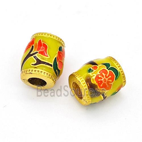 Copper Barrel Beads Multicolor Painted Flower Large Hole Gold Plated