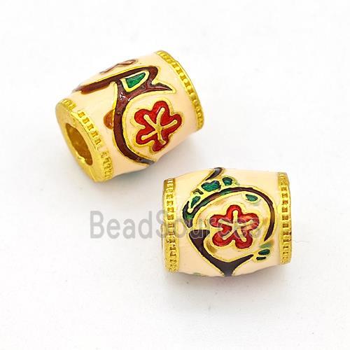 Copper Barrel Beads Multicolor Painted Flower Large Hole Gold Plated