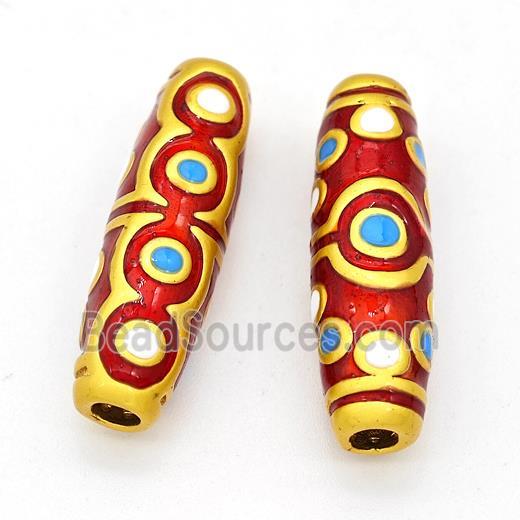 Copper Rice Beads Red Painted Eye Large Hole Gold Plated