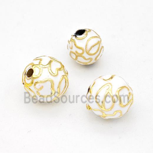 Copper Round Beads White Enamel Gold Plated