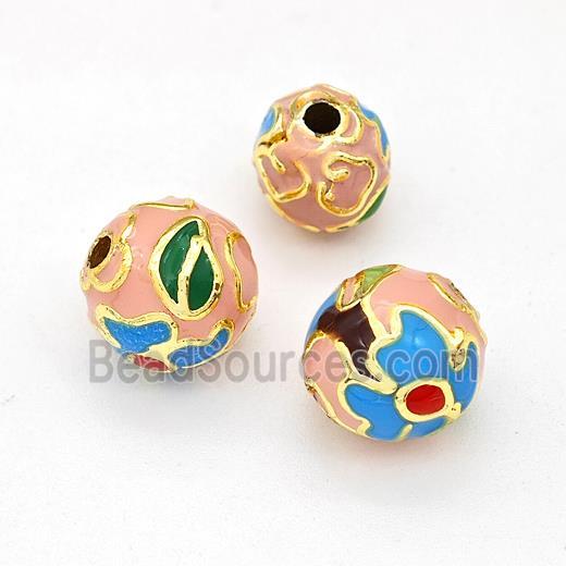 Copper Round Beads Multicolor Enamel Gold Plated