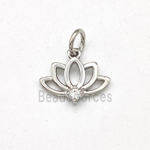 Copper Lotus Pendant Pave Zirconia Flower Platinum Plated