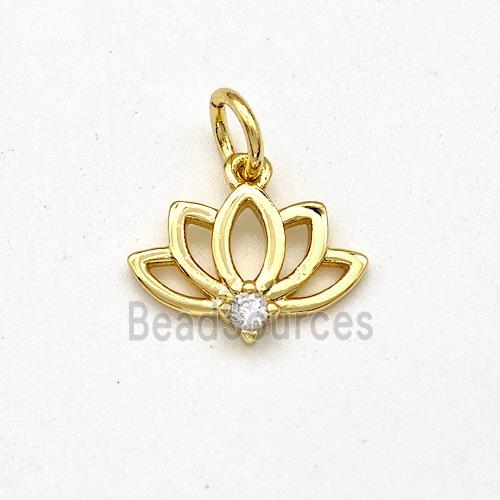 Copper Lotus Pendant Pave Zirconia Flower Gold Plated