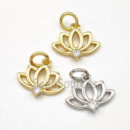 Copper Lotus Pendant Pave Zirconia Flower Mixed