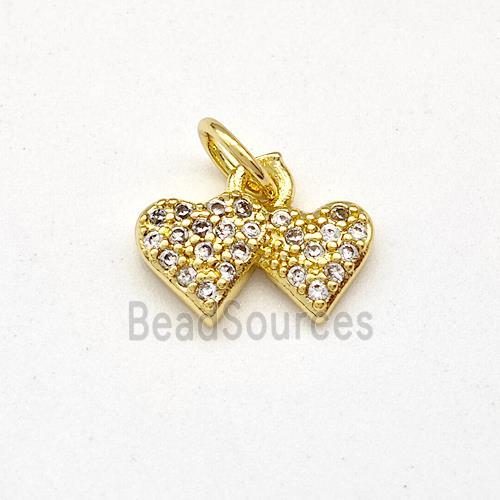 Double Heart Charms Copper Pendant Pave Zirconia Gold Plated