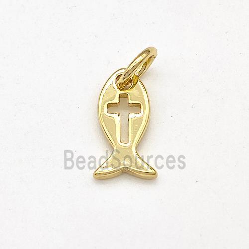 Copper Fish Pendant Cross Gold Plated