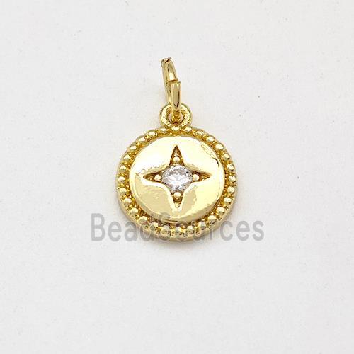 Copper Coin Pendant Pave Zirconia Star Gold Plated