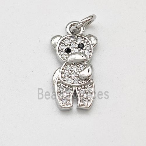 Copper Bear Pendant Micro Pave Zirconia Platinum Plated