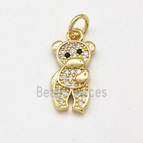 Copper Bear Pendant Micro Pave Zirconia Gold Plated