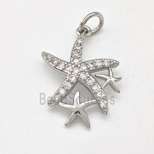 Copper Starfish Pendant Micro Pave Zirconia Platinum Plated