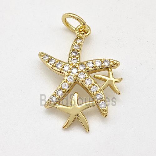 Copper Starfish Pendant Micro Pave Zirconia Gold Plated