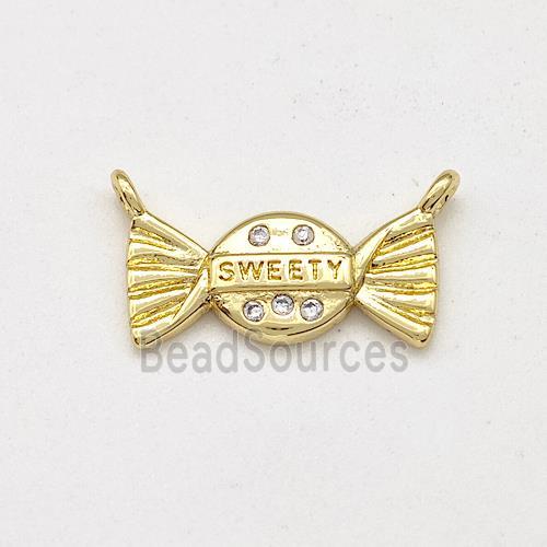 Sweety Candy Charms Copper Pendant Micro Pave Zirconia 2loops Gold Plated