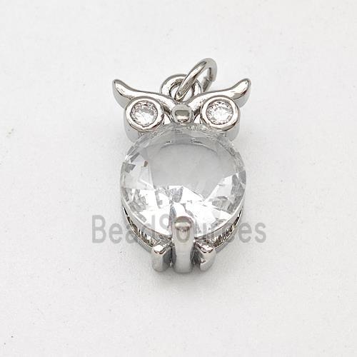 Owl Charms Copper Pendant Pave Crystal Glass Platinum Plated