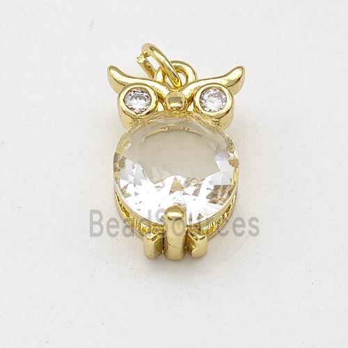 Owl Charms Copper Pendant Pave Crystal Glass Gold Plated