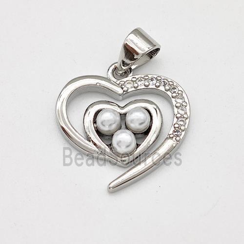 Copper Heart Pendant Pave Pearlized Resin Platinum Plated