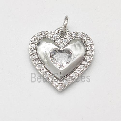 Copper Heart Pendant Pave Zirconia Platinum Plated