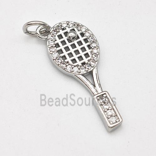 Tennis Racket Charms Copper Pendant Micro Pave Zirconia Sports Platinum Plated