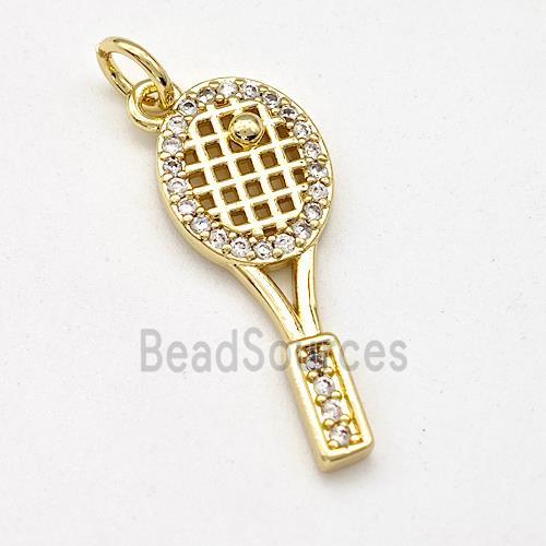 Tennis Racket Charms Copper Pendant Micro Pave Zirconia Sports Gold Plated