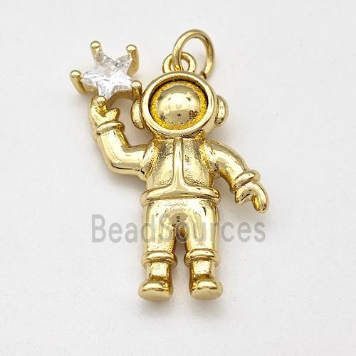 Cosmonaut Charms Copper Pendant Pave Crystal Glass Star Gold Plated