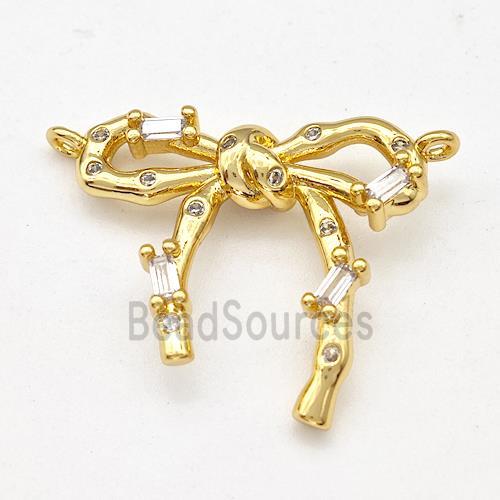 Copper Bow Pendant Pave Zirconia 2loops Gold Plated