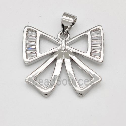 Copper Bow Pendant Pave Zirconia Platinum Plated