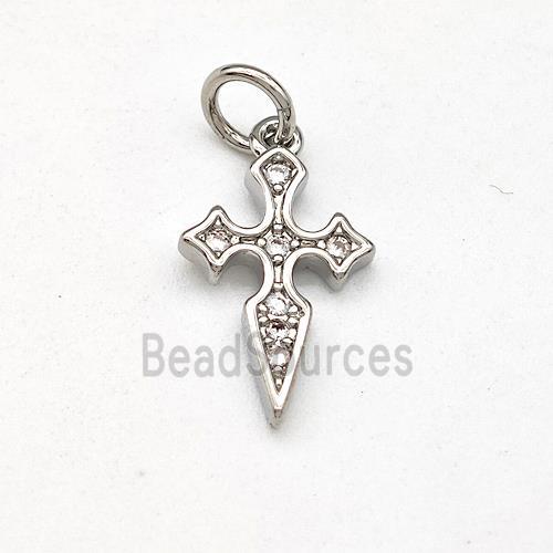 Copper Cross Pendant Micro Pave Zirconia Platinum Plated