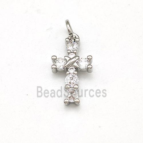 Copper Cross Pendant Micro Pave Zirconia Platinum Plated