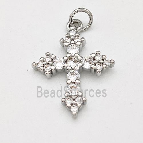 Copper Cross Pendant Micro Pave Zirconia Platinum Plated