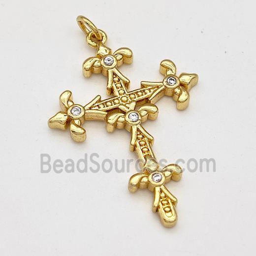 Copper Cross Pendant Pave Zirconia Gold Plated