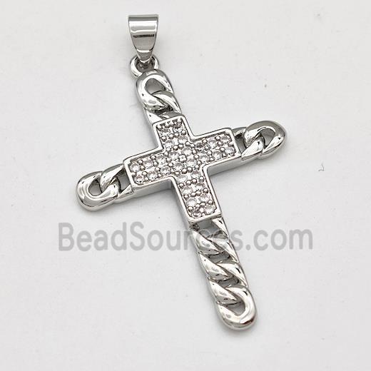 Copper Cross Pendant Pave Zirconia Platinum Plated