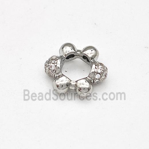 Copper Flower Beads Pave Zirconia Large Hole Platinum Plated