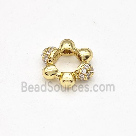 Copper Flower Beads Pave Zirconia Large Hole Gold Plated