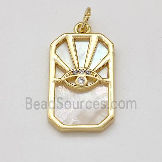 Copper Eye Pendant Pave Shell Zirconia Rectangle Gold Plated