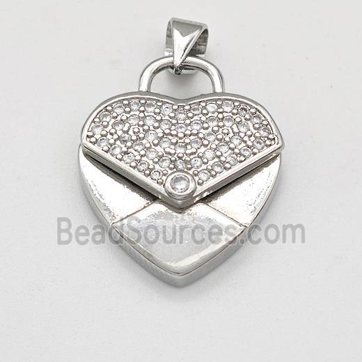 Copper Heart Pendant Micro Pave Zirconia Platinum Plated