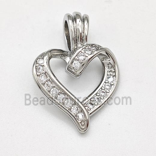 Copper Heart Pendant Micro Pave Zirconia Platinum Plated