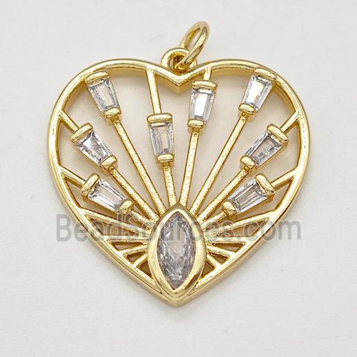 Copper Heart Pendant Micro Pave Zirconia Eye Gold Plated