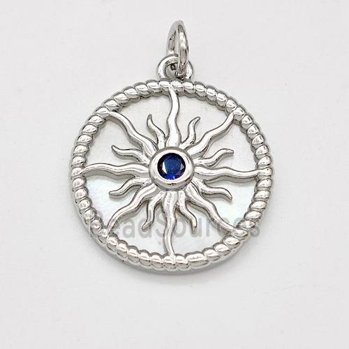 Copper Sun Pendant Pave Shell Zirconia Platinum Plated