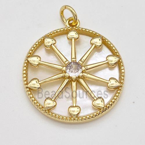 Copper Compass Pendant Pave Shell Zirconia Gold Plated