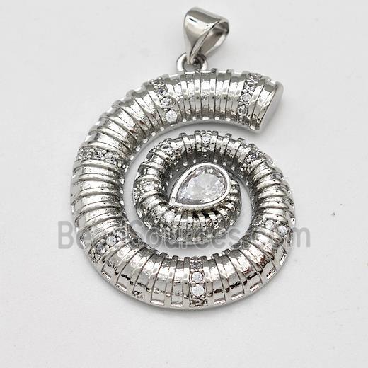 Swirl Shell Charms Copper Pendant Micro Pave Zirconia Platinum Plated