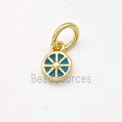 Copper Flower Pendant Teal Enamel Gold Plated