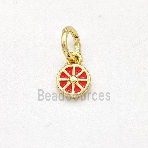 Copper Flower Pendant Red Enamel Gold Plated