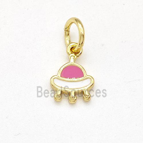 Copper Spacership Pendant Pink White Enamel Gold Plated