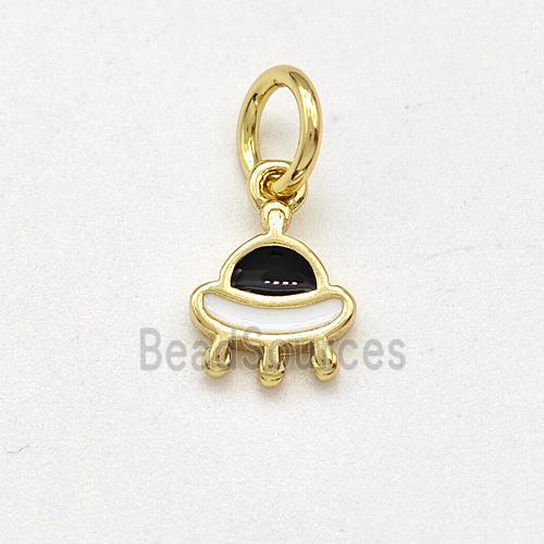 Copper Spacership Pendant Black White Enamel Gold Plated