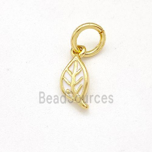 Copper Leaf Pendant White Enamel Gold Plated