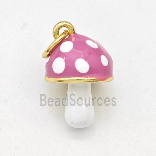 Copper Mushroom Pendant Pink Enamel Gold Plated