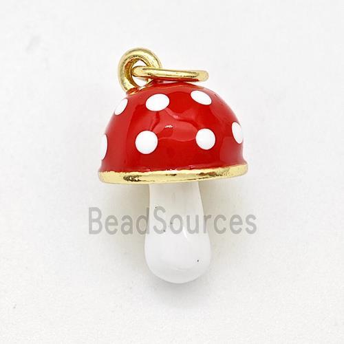 Copper Mushroom Pendant Red Enamel Gold Plated